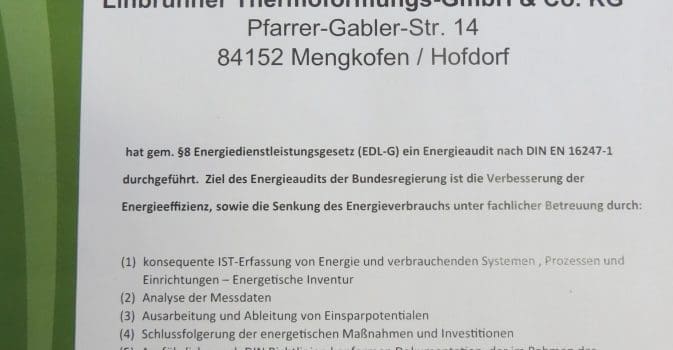 Zertifikat Energieaudit